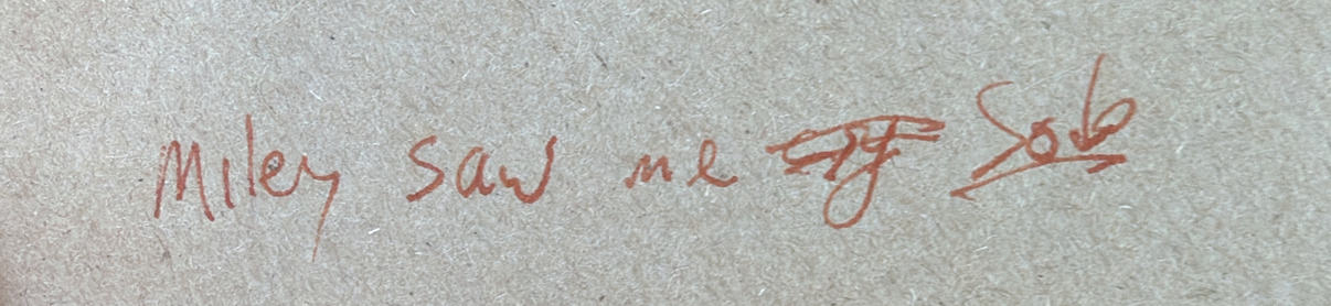 Handwritten: Miley saw me cry, crossed out, sob